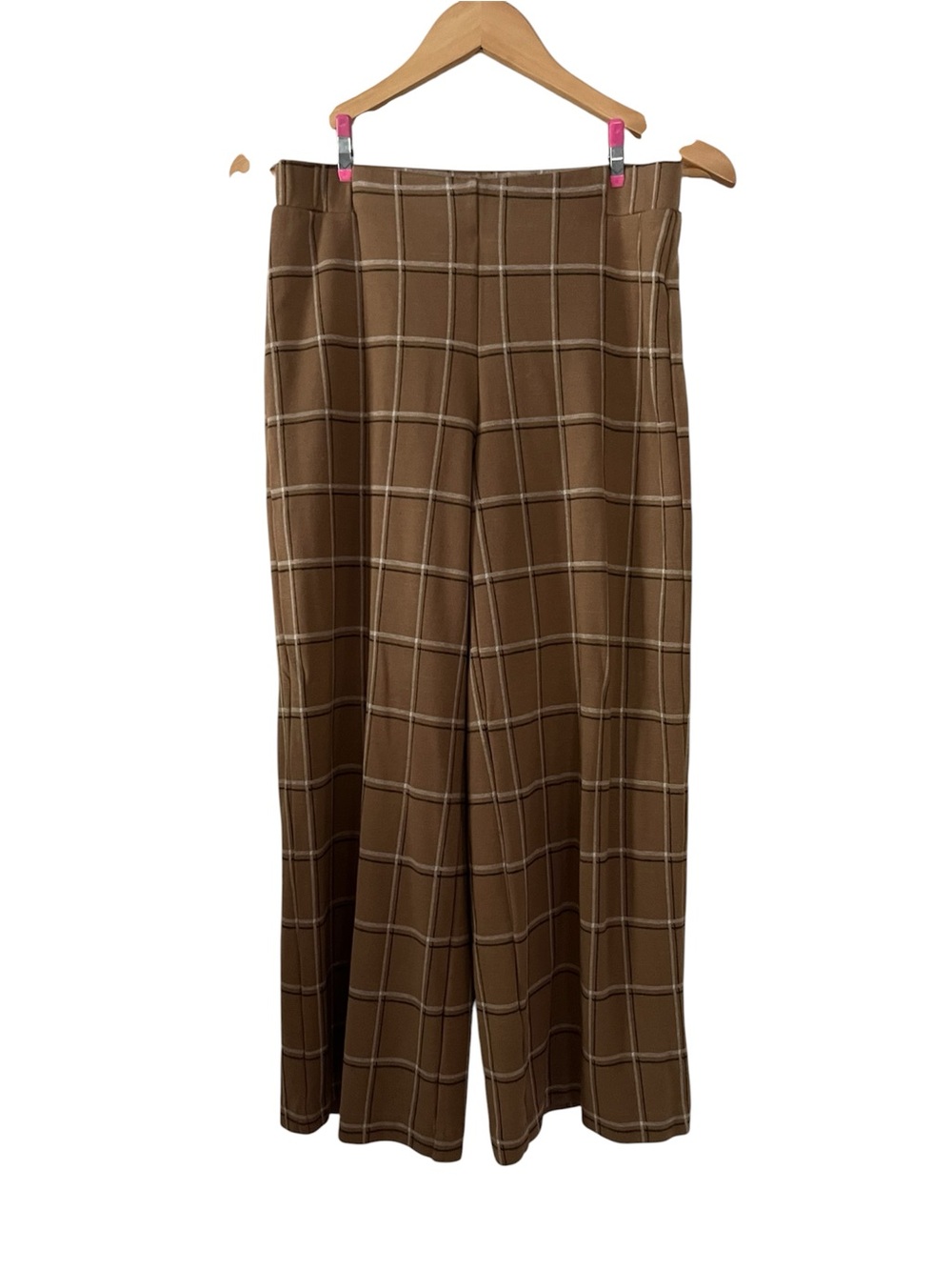 J. Jill SzS Tan/Black/White Windowpane Ponte Knit Full-Leg Cropped Pants